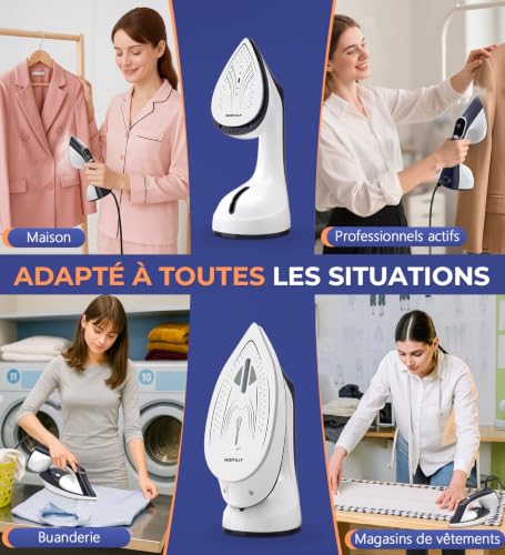 Ropilly Garment Steamer & Iron 2-in-1 1600 W, Removable Ceramic Sole, Vertical Steamer and Horizontal Ironing, Quick Conversion, Automatic Shutdown, Self-Cleaning