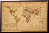 FRAMED Perfect For Push Pins World Map Vintage for Tracking Trips 24x36 Poster in Real Wood Premium Copper Rust Finish Crafted in USA