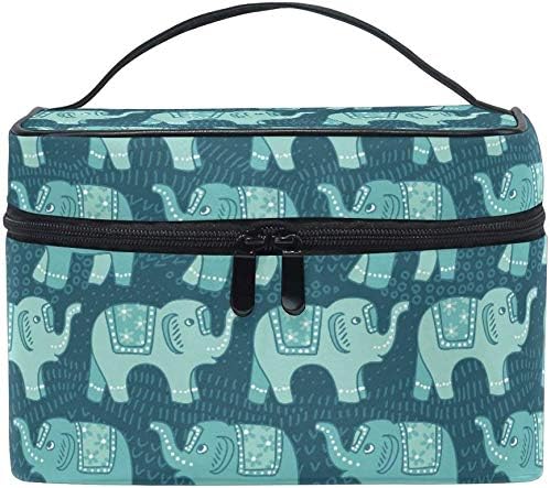 Makeup Bag, Elephant Cute Print Cosmetic Toiletry Storage Organiser Large Travel Handle Personalised Pouch with Compartments for Teenage Girl Women Lady Blue