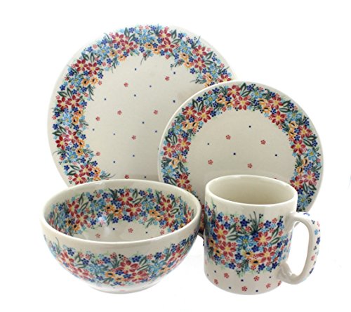 Blue Rose Polish Pottery Tara 4 Piece Dinner Set