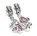 Sterling Silver Mom Daughter Love Heart Pink Crystal Mother's Day gift Family European Bead Charm