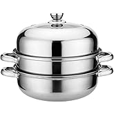 11-inch Stainless Steel Steam Pot with Lid – 2-Tier Steamer pot for Cooking Vegetables and More Ideal for Home Kitchen and Ou