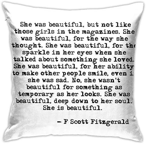 Myhou Cotton Throw Pillow Case Cushion Covers She Was Beautiful Fitzgerald Quote 18 x 18 inches