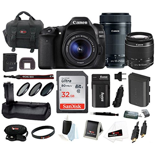 Canon-EOS-80D-Digital-SLR-Camera-18-55mm-f35-56-IS-STM-55-250mm-f4-56-IS-STM-Lenses-Battery-Grip-32GB-SDHC-Memory-Card-Spare-Battery-Charger-DSLR-Bag-Complete-Accessory-Bundle