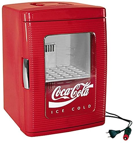 EZetil Coca-Cola Mini Kühlschrank 25 mit transparenter Tür, 12/230V - 23L mit Kühl- und Warmhaltefunktion für Getränke und Sp