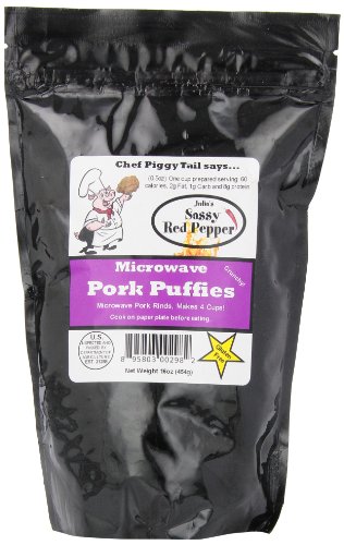 Chef Piggy Tail Microwave Pork Puffies Pork Rinds, Sassy, 16 Ounce