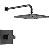 Delta Modern 14 Series Square Rain Shower Faucet Set, Matte Black Shower Head and Handle Set, Valve Trim Kit, Matte Black T14268-BL-PP (Valve Not Included)