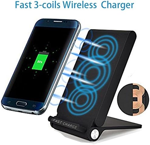 3 Coil Qi Fast Wireless Charger Pad, Foldable Inductive Phone Charger Station Powermat for Samsung Galaxy S8 / S8 Plus / S7 / S7 Edge / S6 / S6 Edge / S6 Edge+ / Note 5, Black [Upgrades]