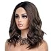 K'ryssma 150% Short Bob Wavy Lace Front Wigs Heat Resistant Glueless Ombre Brown Synthetic Wig with Dark Roots for Women Daily Wear