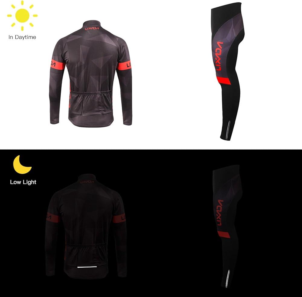 Lixada Men's Cycling Jersey Suit Winter Thermal Fleece Long Sleeve Mountain Bike Road Bicycle Shirt Padded Pants: Clothing