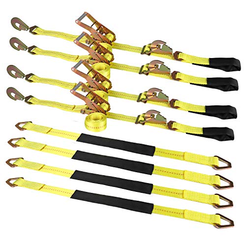 4 Pack 36'' All in One Axle Straps Tie Downs with Adjustable Tire Wheel Tie Down / 4 Pack 36" Axle Straps tie Down with Dring