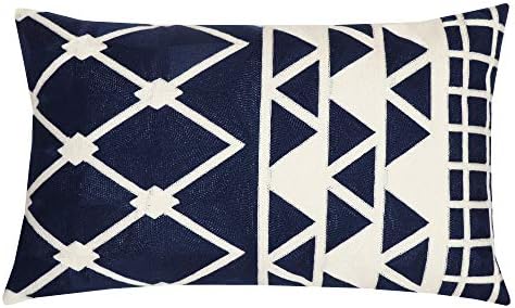 SLOW COW Cotton Embroidery Decorative Lumbar Throw Pillow Cover Pillowcase Rectangular Pillow Cover Cushion Cover for Bed Couch Sofa 12 x 20 Inches Navy Blue