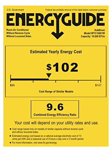 Koldfront WTC10001W 10000 BTU 208/230V Through The Wall Air Conditioner with 10600 BTU Heater with Remote