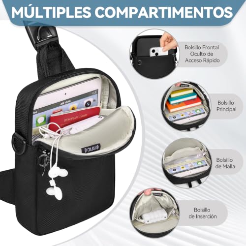 Eshow Anti-theft Crossbody Bag for Men and Women with RFID Blocking,Multifunctional Small Crossbody Waist Bag for Travel Sport Daily Use, Black/White, Casual | Riñonera Cruzada, 3 en 1 Multifuncional, Pequeña, para Viaje Deporte Uso Diario