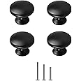 OctinPris 4X Matt Black Cabinet Hardware Round Mushroom Knob Drawer Handles 30mm/1.18" for Kitchen Cupboard Furniture Chest Door Dresser Bathroom