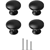 OctinPris Matte Black Cabinet Knobs 4 Pack, 1-1/5 Inch Round Drawer Knobs | Round Mushroom Dresser Knobs Zinc Alloy Pull Handles 30mm for Kitchen Cupboard Furniture Chest Closet Door Bathroom Vanity