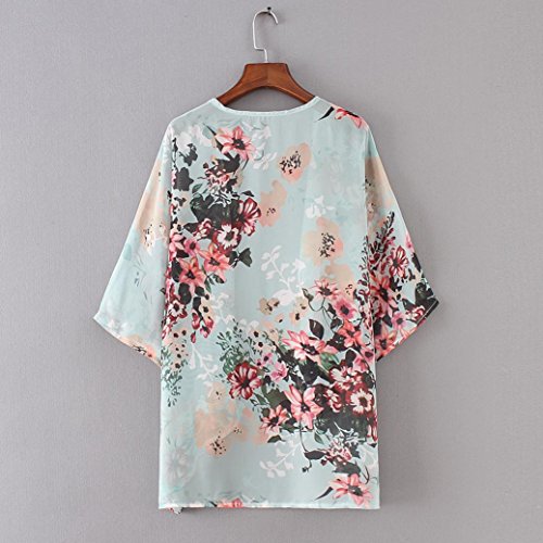 YANG-YI Hot Summer Women Chiffon Floral Kimono Loose Half Sleeve Shawl Chiffon Casual Cardigan (Green, US XL)