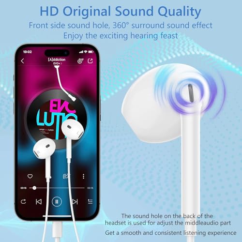 2 Pack Écouteurs Filaires pour iPhone, [Certifié MFi] Écouteurs Intra-Auriculaires, Casque Antibruit Stéréo HiFi avec Micro et Contrôle du Volume pour iPhone 14/14 Pro/13/12/11/XR/XS/X/8/7/SE