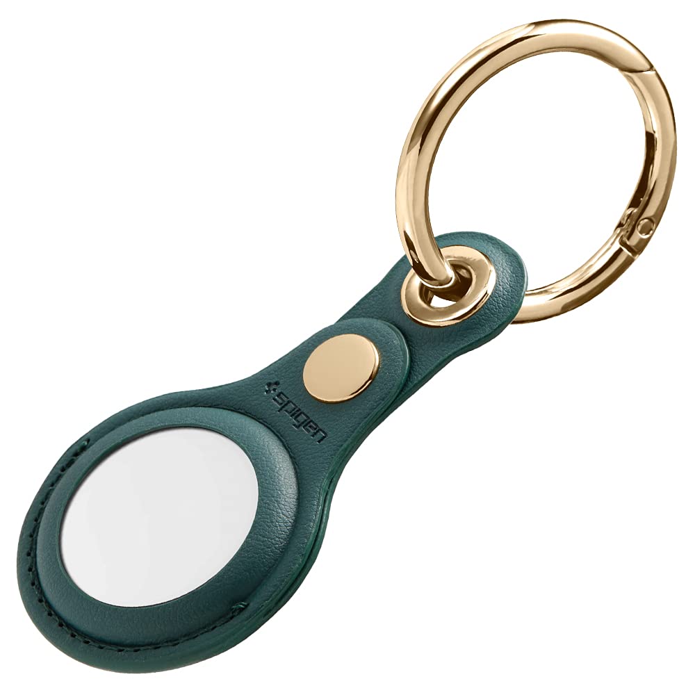 Spigen Valentinus Leather Keychain Ring Case Compatible with AirTag 2/1 (2026/2021) Protective Holder with Secure Fit for Keys, Bags, and Luggage - Midnight Green