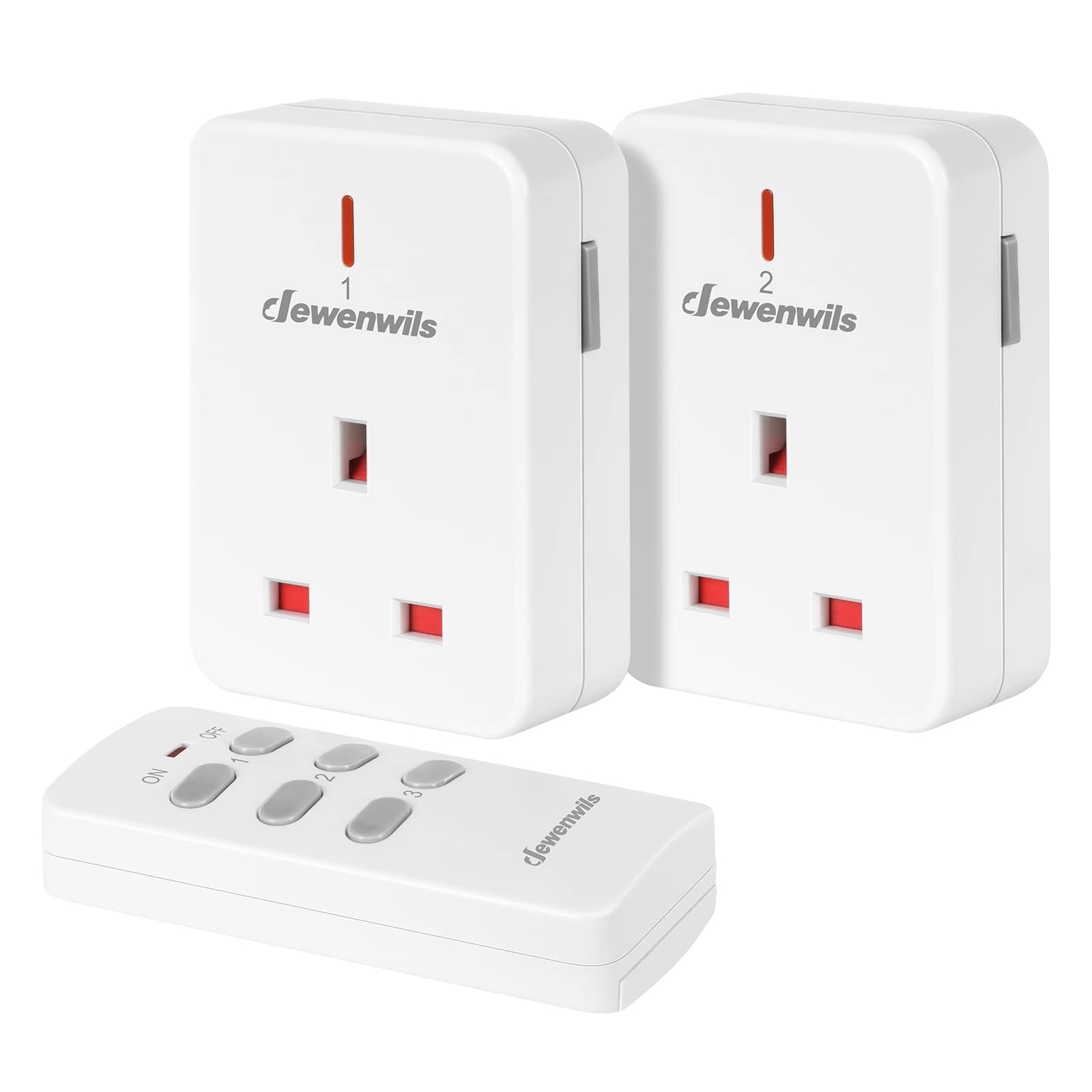 DEWENWILS Remote Controlled Plugs, 13A/3120W Heavy Duty Wireless Light Switch, 30m/100ft Long Range, Programmable, 2 Pack Sockets and 1 Remote