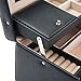 Black Jewelry Box Lockable Mirrored Storage Organizer Travel Case Faux Leather and Beige Velvet
