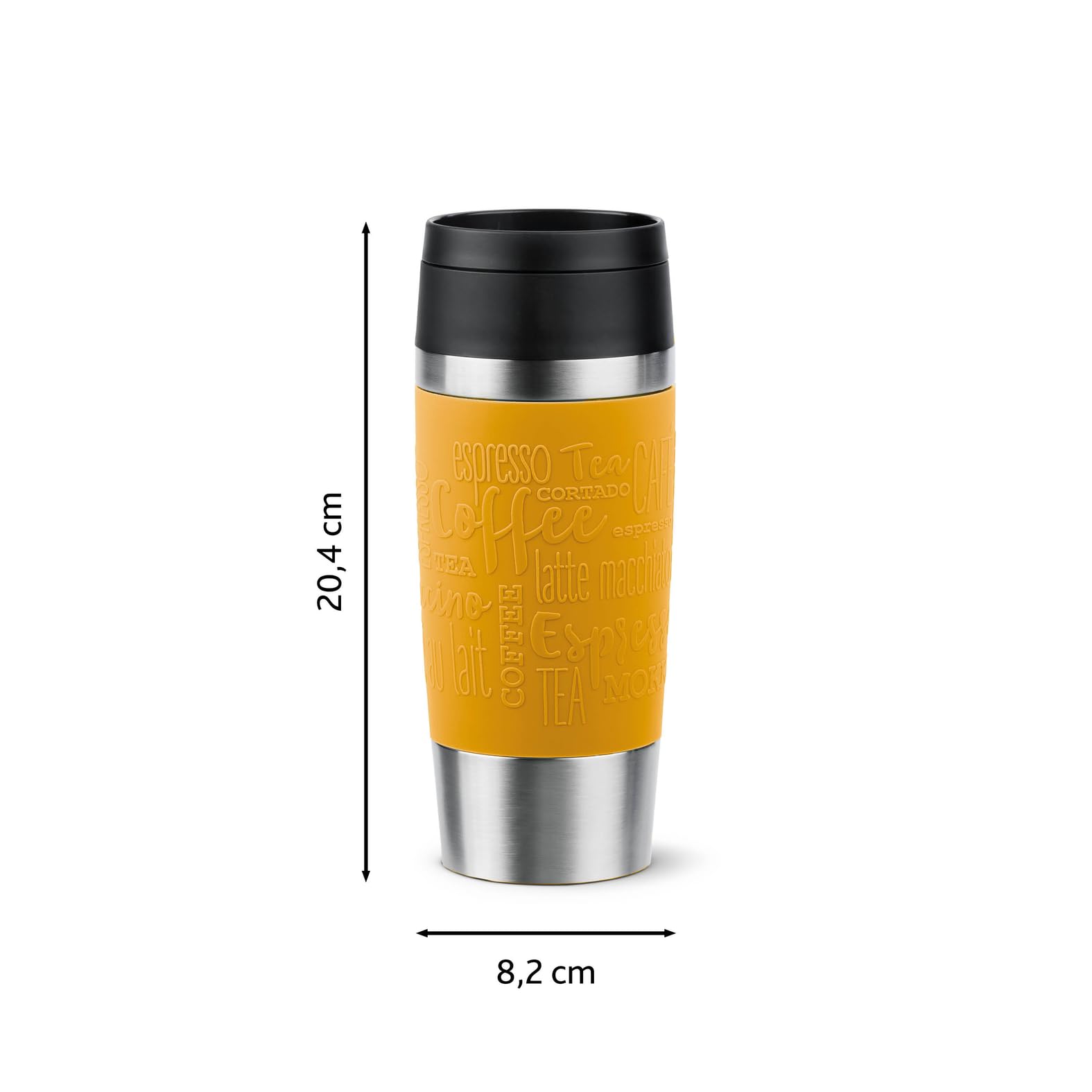 Emsa N20208 Travel Mug Classic Isolierbecher 0,36 Liter | neuer Komfort-Schraubverschluss | Edelstahl | 4h heiß und 8h kalt | 100% dicht | spülmaschinenfest | 360°-Trinköffnung | Senfgelb 9