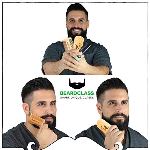 BEARDCLASS Organic Bamboo Beard Brush and Wooden Comb Kit Set - 4 in 1 Beard Grooming Kit Care Set with Dual Sided Comb & Boar Bristle Beard Brush - Mustache Comb and Scissors Include Gift Kit For Men - Thumbnail 6