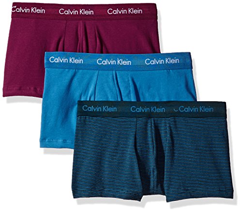 Calvin Klein Men's Underwear Cotton Stretch 3 Pack Low Rise Trunks, Castro Blue/Spellbound Castro Blue Stripe/Fervent, X-Large