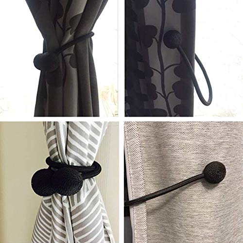 SmallDot Magnetic Curtain Tiebacks, 16 Inch Window Holdbacks Drapes Holders Hooks, Decorative Weave Rope Clips Strong Magnet for Home Office Restaurant Décor, Pack of 2, Black