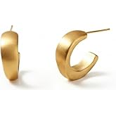 Minaria 925 sterling silver C Hoop Earrings, 18K Gold Plated Brushed Earrings for Women, Minimalist Jewelry Gift for Women