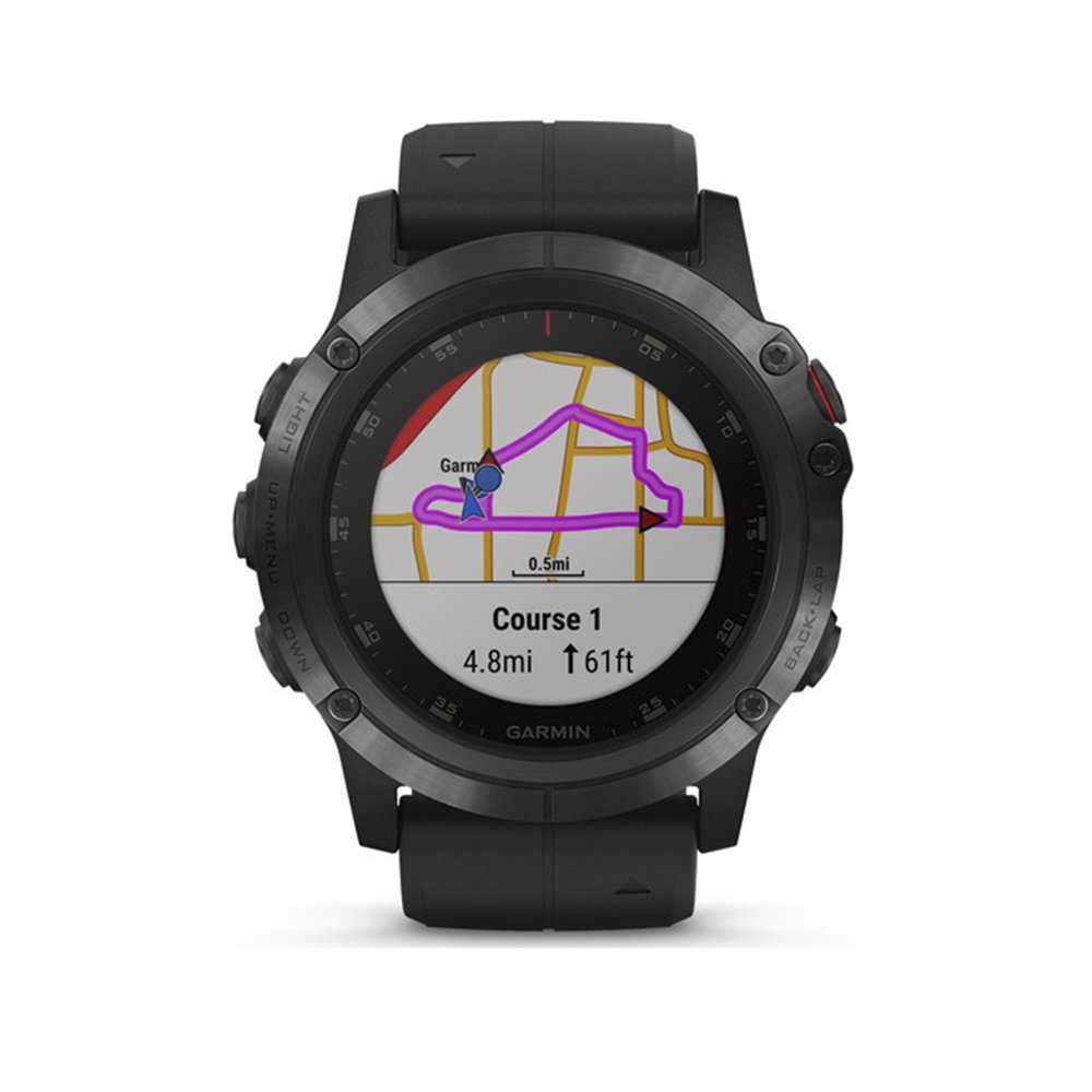 Garmin fēnix 5 Plus, Premium Multisport GPS Smartwatch, Features Color Topo Maps, Heart Rate Monitoring, Music and Pay, Black with Black Band