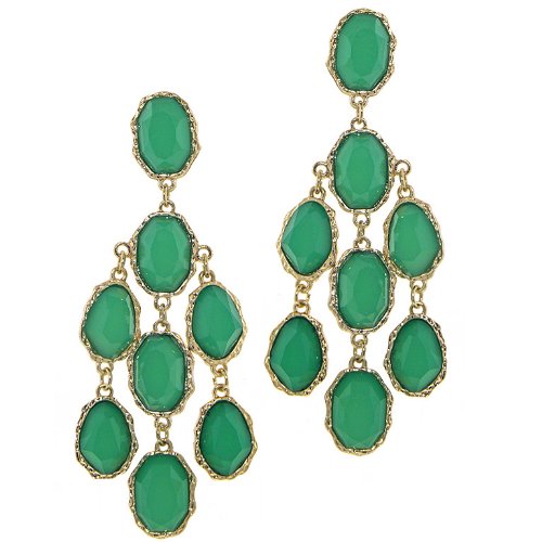 Heirloom Finds Bold Faceted Emerald Green Resin Chandelier Earrings 3 1/2