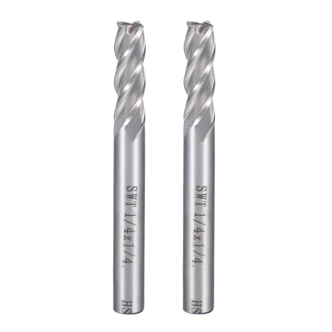 Sourcingmap 2Pcs 1/4" Cutting HSSAL Spiral Drill Bit Straight End Mill Cutter 4 Flute with 1/4" Shank