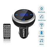 Elecwave EB04 Wireless Bluetooth FM Transmitter Radio Adapter Car Kit with Dual USB Port Remote Controller, Black