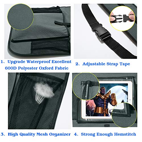 Car Backseat Organizer with 10'' iPad Tablet Holder + 5 Storage Pockets for Bottle Toys Book Drink, Auto Seat Back Protector Kick Mats, Universal Fit Travel Accessories for Kids & Toddlers Gray 2 Pack - Thumbnail 6