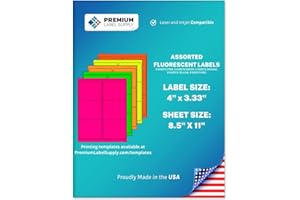 Premium Label Supply Bright Neon Color Fluorescent Stickers - 4" x 3.33" Labels - (Assorted Fluorescent, 150 Labels)