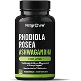 Natgrown Rhodiola Rosea with Ashwagandha Root Extract Capsules - Standardized to 3% Rosavins and 1% Salidroside - 120 Count