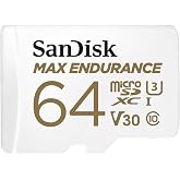 SANDISK 64GB MAX Endurance microSDXC Card with Adapter for Home Security Cameras and Dash cams - C10, U3, V30, 4K UHD, Micro SD Card - SDSQQVR-064G-GN6IA