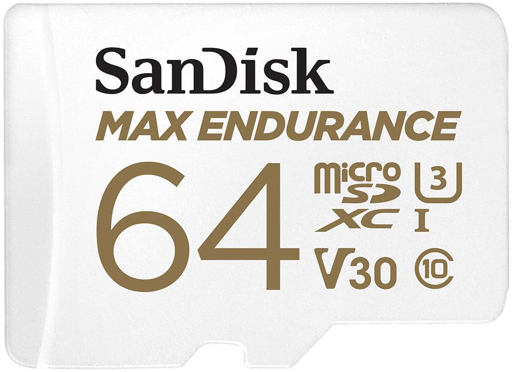 Tarjeta microSDXC SANDISK MAX Endurance de 64 GB con adaptador para cámaras de seguridad domésticas y cámaras de tablero - C10, U3, V30, 4K UHD, tarjeta micro SD - SDSQQVR-064G-GN6IA