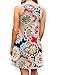 Womens Crew Neck Printed Sleeveless Casual Tunic Tops Summer Swing Tee Shirt Dress with Pockets (Navy Blue, L)