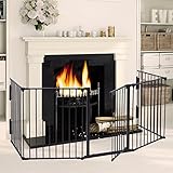 LAZYMOON Black Fireplace Fence Baby Safety Fence Hearth Gate Pet Gate Guard Metal Plastic Screen