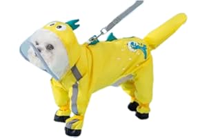 Waterproof Dog Raincoat,Full Coverage 4 Legs Dog Rain Jacket for Small Medium Dogs,Pet Rain Coat with Hood,Reflective Strips&