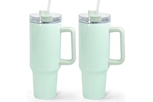 FECBK 40 oz Sublimation Tumbler with Handle 2 Pack Sublimation Tumblers Blanks with Straw and Lid Stainless Steel Insulated Travel Mug Cups for Keep Hot/Cold Hours, DIY Gift(Macaron-Mint Green)