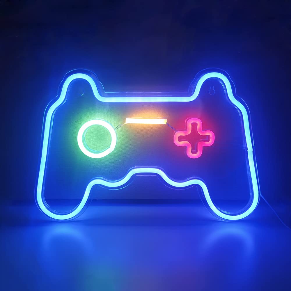 DMKYDM Game Neon Sign, Gamepad Controller LED Lights, Game Room Light Up Accessories, Hanging Gaming Wall Decor, for Boys Bedroom Gaming Party Decoration, 16''x 11''