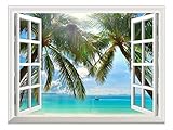 Wall26 - High Quality Removable Wall Sticker / Wall Mural - Beautiful Sunny Beach on a Tropical Island with Palm Trees | Creative Window View Home Decor / Wall Decor - 36