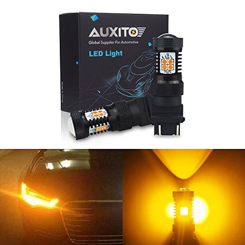 AUXITO Extremely Bright Amber Yellow 3056 3057 3156 3157 4157 3030 Chipsets SMD LED Bulbs with Projector for Car Turn Signal Lights(Pack of 2)