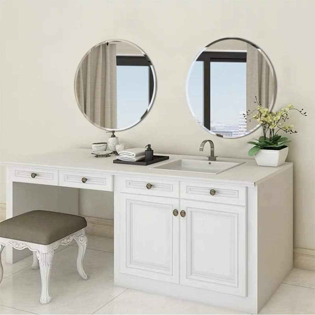 FANYUSHOW Round Beveled Polished Frameless Wall Mirror for Bathroom, Vanity, Bedroom (24" W x 24" H Circle): Furniture & Decor