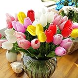 Home Decor, 12pc/set Pu Stunning Holland Mini Tulip Flower Real Touch Wedding Flower Artificial Flowers Silk Plants for Party Room Home Hotel Event Christmas Gift Decoration (Multicolor)