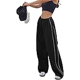 LAOARA Women Y2K Baggy Track Pants Elastic Waist Wide Leg Parachute Jogger Sweatpants
