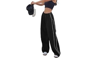 LAOARA Women Y2K Baggy Track Pants Elastic Waist Wide Leg Parachute Jogger Sweatpants